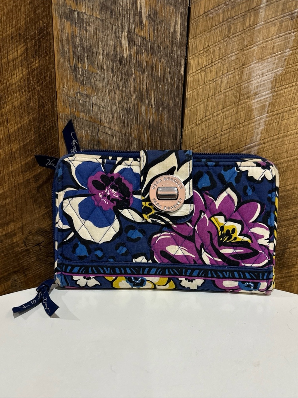Retired Vera Bradley Turn Lock Wallet African Violet Floral Pattern Quilted